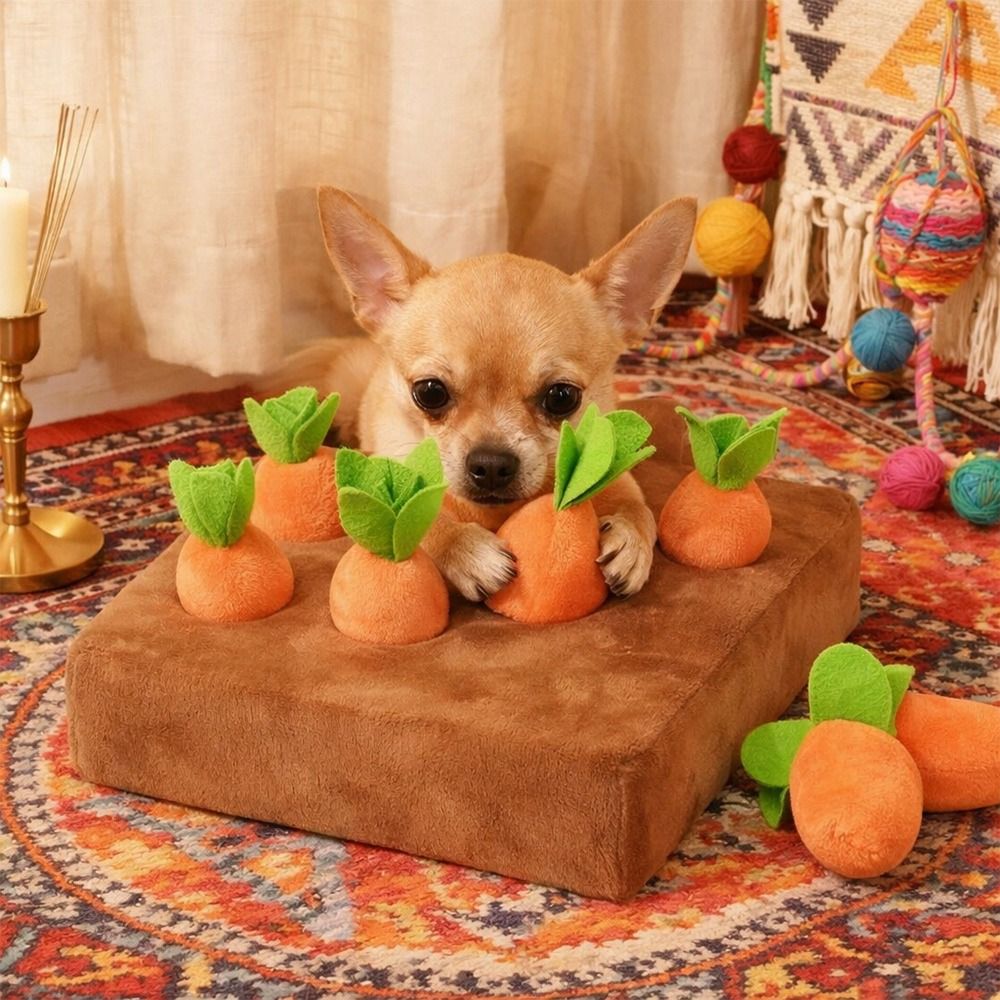 Dog Puzzle Feeder Toy - Alas Snuffle Wortel Penghilang Stres, Wortel